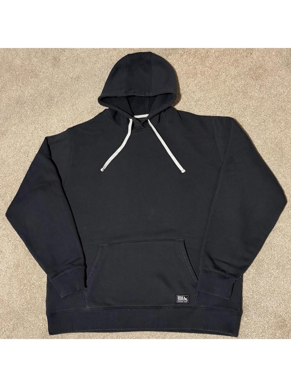 Eddie Bauer Hoodie Mens TL Tall Large Grey Pullover Pocket Sweatshirt Drawstring